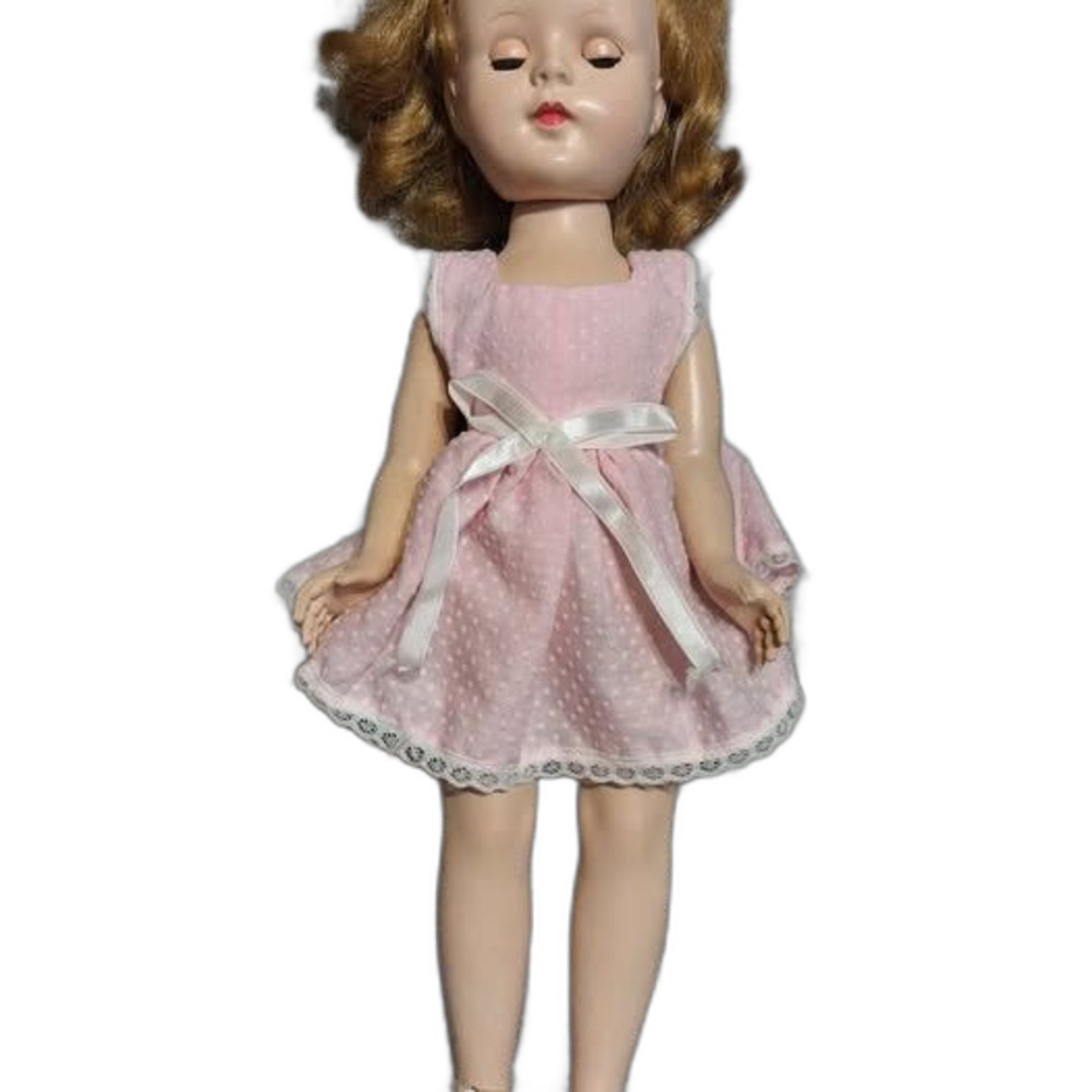 Vintage Doll Pink Dress Sleepy Eyes